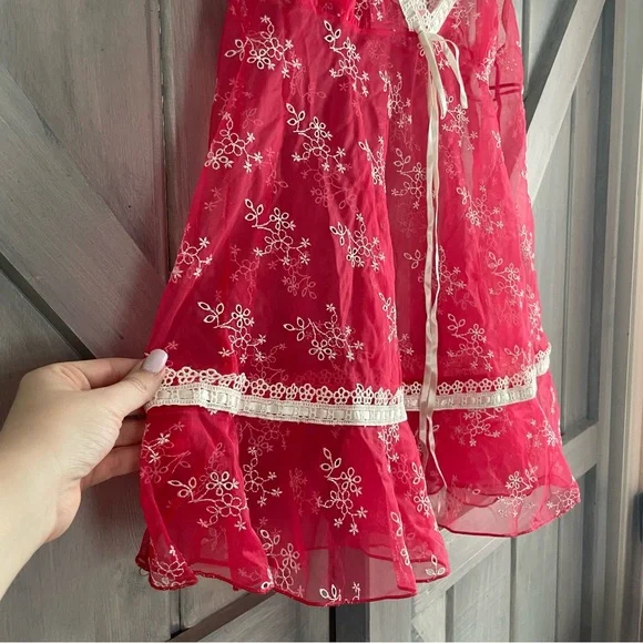 Victoria’s Secret Y2K Red‎ Sheer Embroidered Babydoll Tunic Cami L Valentines - Picture 5 of 10